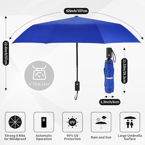 Yoobure Windproof Travel Umbrella - Automatic Umbrellas for Rain, Compact Folding Umbrella with UV Protection, Lightweight Portable Design for Backpack/Walking/Car, Sun & Storm Ready - Image 2