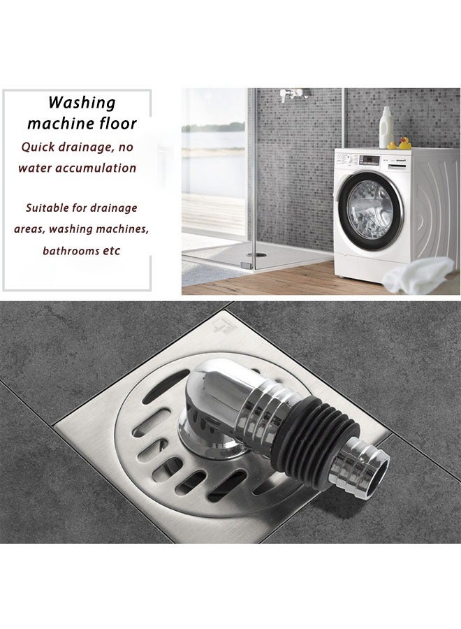 Washing Machine Floor Drain Cover,   Bathroom Square Sink Drain Strainers, Easy Clean,  Home with Pipe Connector (Silver) - Image 2