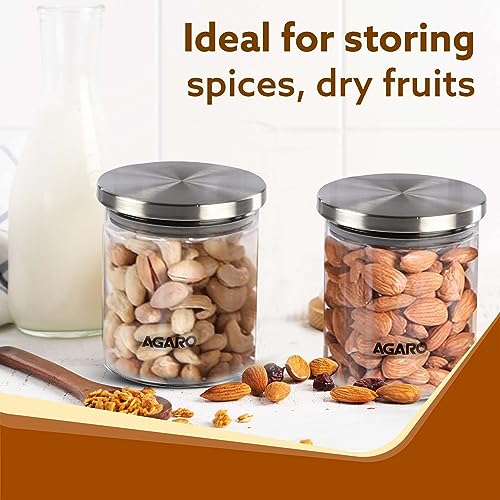 AGARO Elite Borosilicate Glass Jar 600 ml, Round Shaped, Steel Lid, Storage Glass Container, Microwave, Oven & Freezer Safe, Transparent, Kitchen Organiser, Multipurpose Jar, Pack of 2. - Image 3