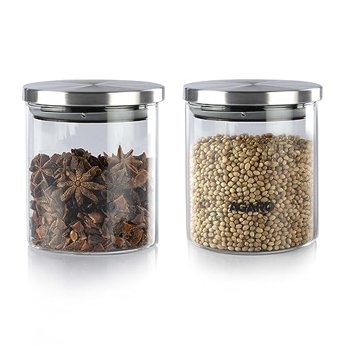 AGARO Elite Borosilicate Glass Jar 600 ml, Round Shaped, Steel Lid, Storage Glass Container, Microwave, Oven & Freezer Safe, Transparent, Kitchen Organiser, Multipurpose Jar, Pack of 2. - Image 1