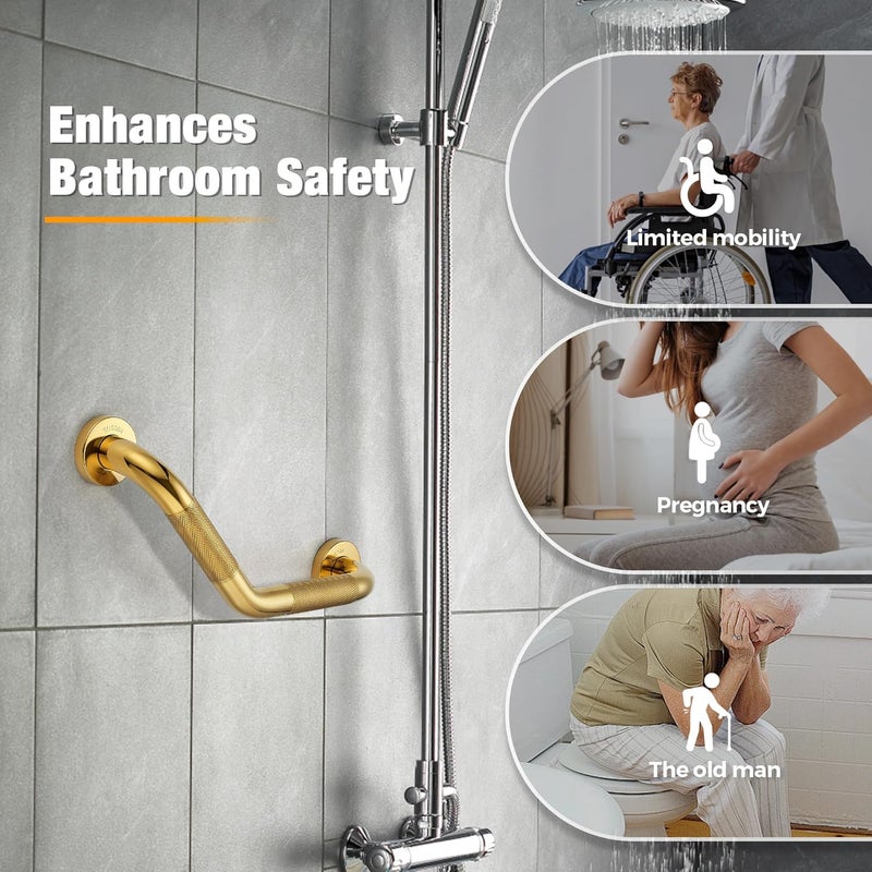 JOY DECOR Grab Bars for Bathtubs and Showers- 1-1/4 x 16 Angled Shower Grab Bar for Seniors Knurled Stainless Steel Handicap Grab Bars for Wall (Gold, 1 Pack) - Image 4