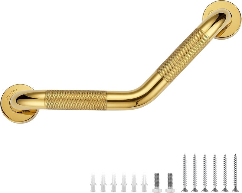 JOY DECOR Grab Bars for Bathtubs and Showers- 1-1/4 x 16 Angled Shower Grab Bar for Seniors Knurled Stainless Steel Handicap Grab Bars for Wall (Gold, 1 Pack) - Image 1