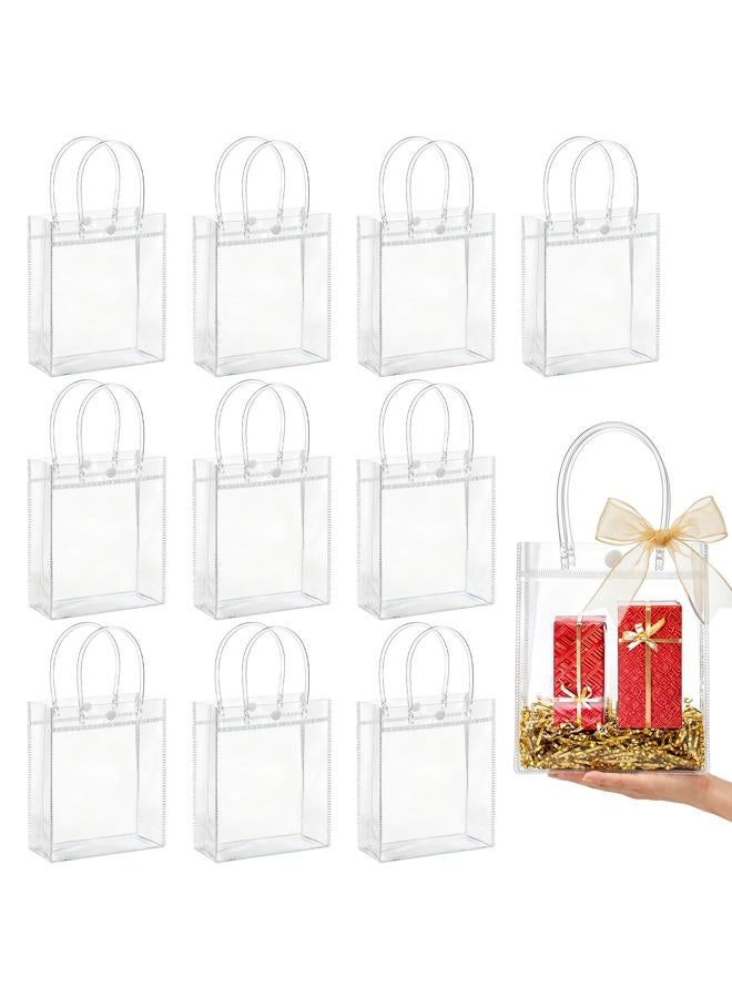 MAQIHAN 10 PCS Clear Bags for Gift - PVC Goodie Bag with Handles Reusable Transparent Plastic Shopping Totes for Christmas Easter Valentine Wedding and Birthday(Medium Size 5.9 x 7.8 Inch) - Image 1
