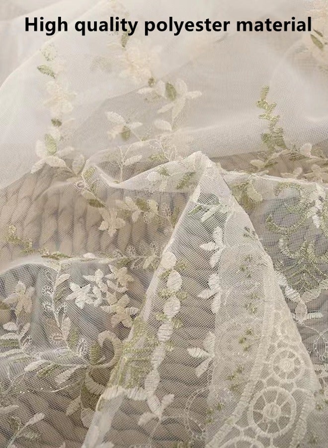 Kutis ستارة نافذة مطرزة بالزهور مكونة من قطعتين من البوليستر باللون الأبيض مقاس 240 × 150 سم  - Image 5
