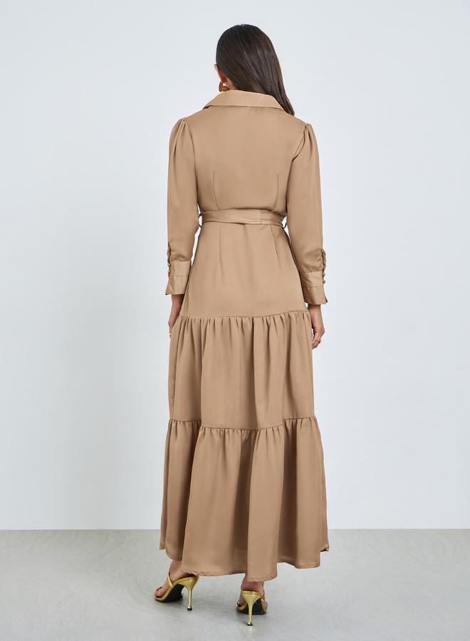 ستايلي فستان طويل بطبقات وحزام ربط - Image 3