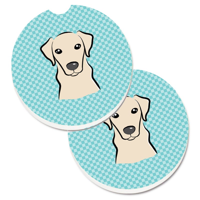 Caroline's Treasures ""Caroline's Treasures Checkerboard Blue Yellow Labrador Set of 2 Cup Holder Car Coasters BB1160CARC  2.56  Multicolor"" 
