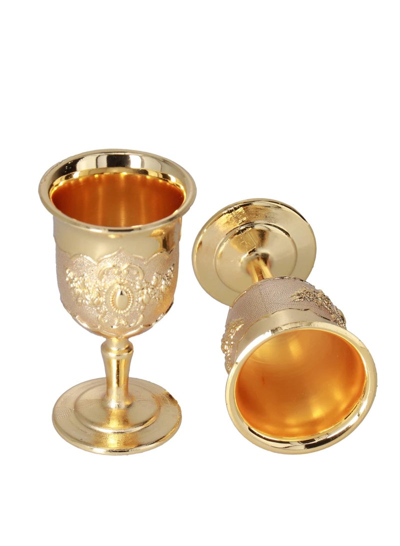 Barakah Vintage Metal Goblet,  Retro High Grade Golden Cup, Fancy Gold Engraving Drinking Cup, Medieval Retro Ornaments for Kitchen Home Party Wedding Decoration Decor 2PCS - Image 1