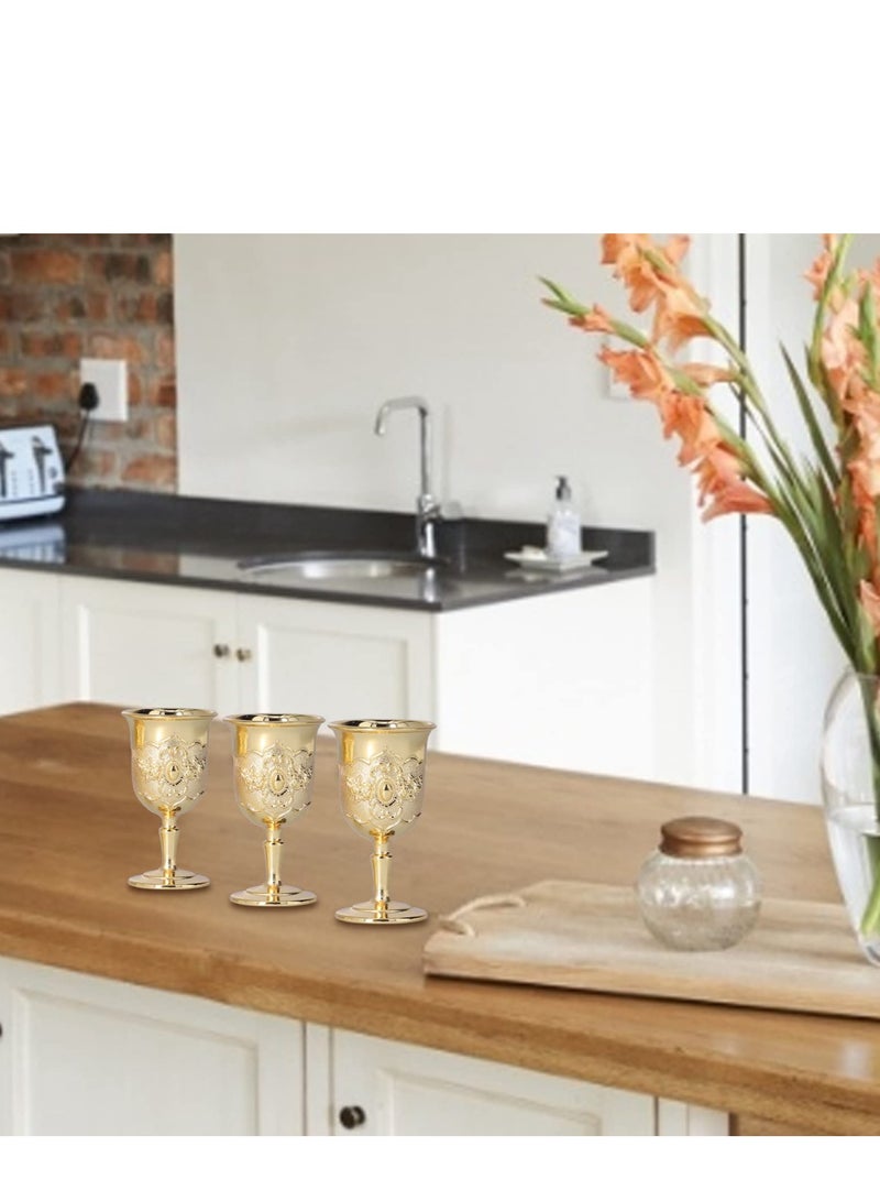 Barakah Vintage Metal Goblet,  Retro High Grade Golden Cup, Fancy Gold Engraving Drinking Cup, Medieval Retro Ornaments for Kitchen Home Party Wedding Decoration Decor 2PCS - Image 2