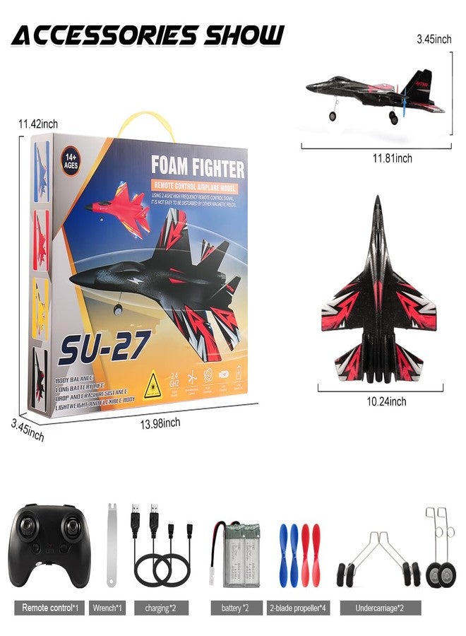 RoofWorld New Upgrade SU27 RC Airplane, Remote Control Fighter Toys, 2.4GHz 6-axis Gyro Stabilizer RTF Glider Aircraft Plane with 2 Batteries Easy to Fly Outdoor Toy for Adults Kids Beginners Boys - Image 2
