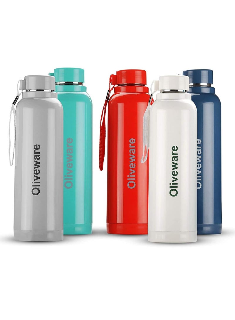 oliveware Aura Insulated Stainless Steel Bottle| Keep Hot & Cold for Long Hours | Fits Bags & Fridge | Strap for Easy Carry - 690ml Blue - Image 4