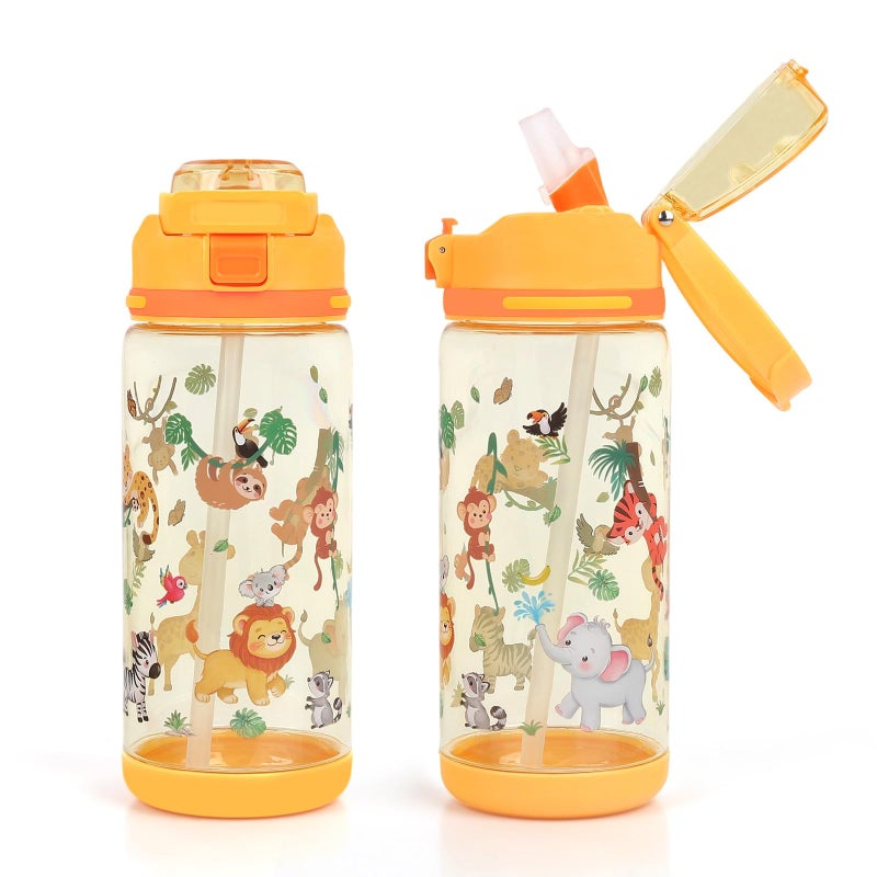 decalsweet Kids Water Bottle 20oz Durable Leak-Proof Plastic Water Cup for Kids Toddlers,With Straw Handle and Pop-Up Spout Cover,Safe for School Sports Daycare Travel & Camp - Image 1