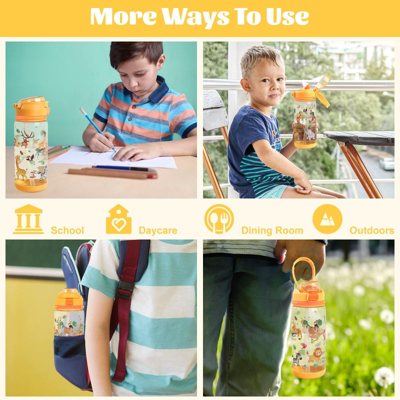 decalsweet Kids Water Bottle 20oz Durable Leak-Proof Plastic Water Cup for Kids Toddlers,With Straw Handle and Pop-Up Spout Cover,Safe for School Sports Daycare Travel & Camp - Image 2
