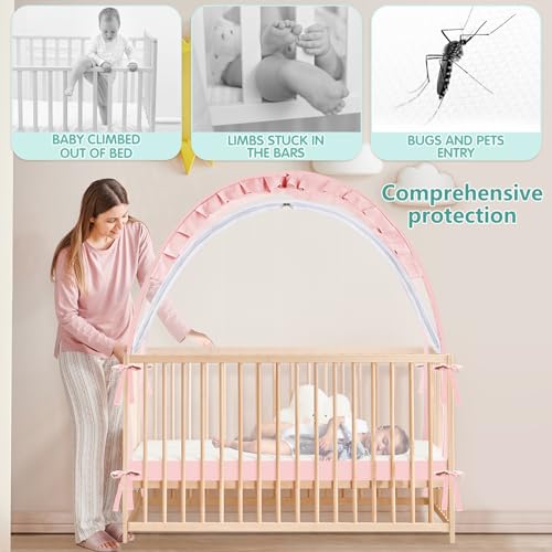Zkaitoy Crib Tent Crib Net to Keep Baby in Stop Baby from Climbing Out of Crib Pop Up Crib Tent with Durable Breathable Net Double Zipper Strong Rods Installation Convenience - Image 3