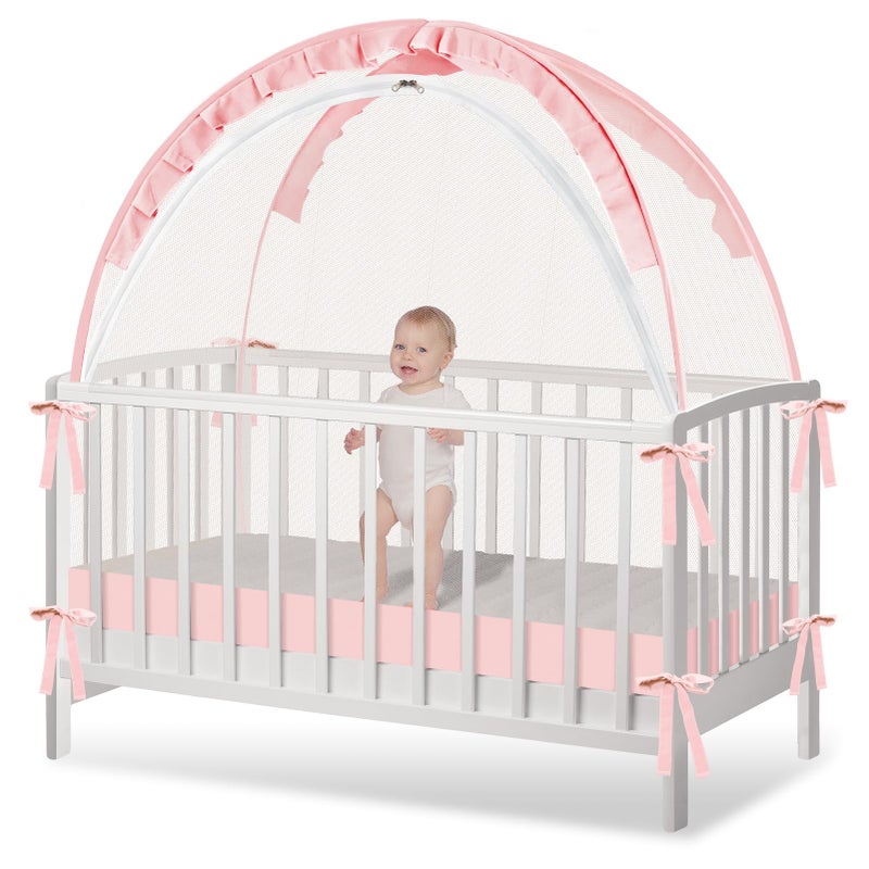 Zkaitoy Crib Tent Crib Net to Keep Baby in Stop Baby from Climbing Out of Crib Pop Up Crib Tent with Durable Breathable Net Double Zipper Strong Rods Installation Convenience - Image 2