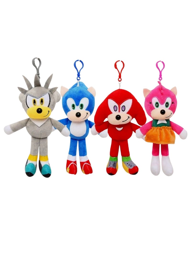 Fashion Cartoon Sonic Plushie Toy Sonic Plush toy Children's Gifts Key Chain Plush Pendant Stuffed Toys 21x19cm 4pcs
