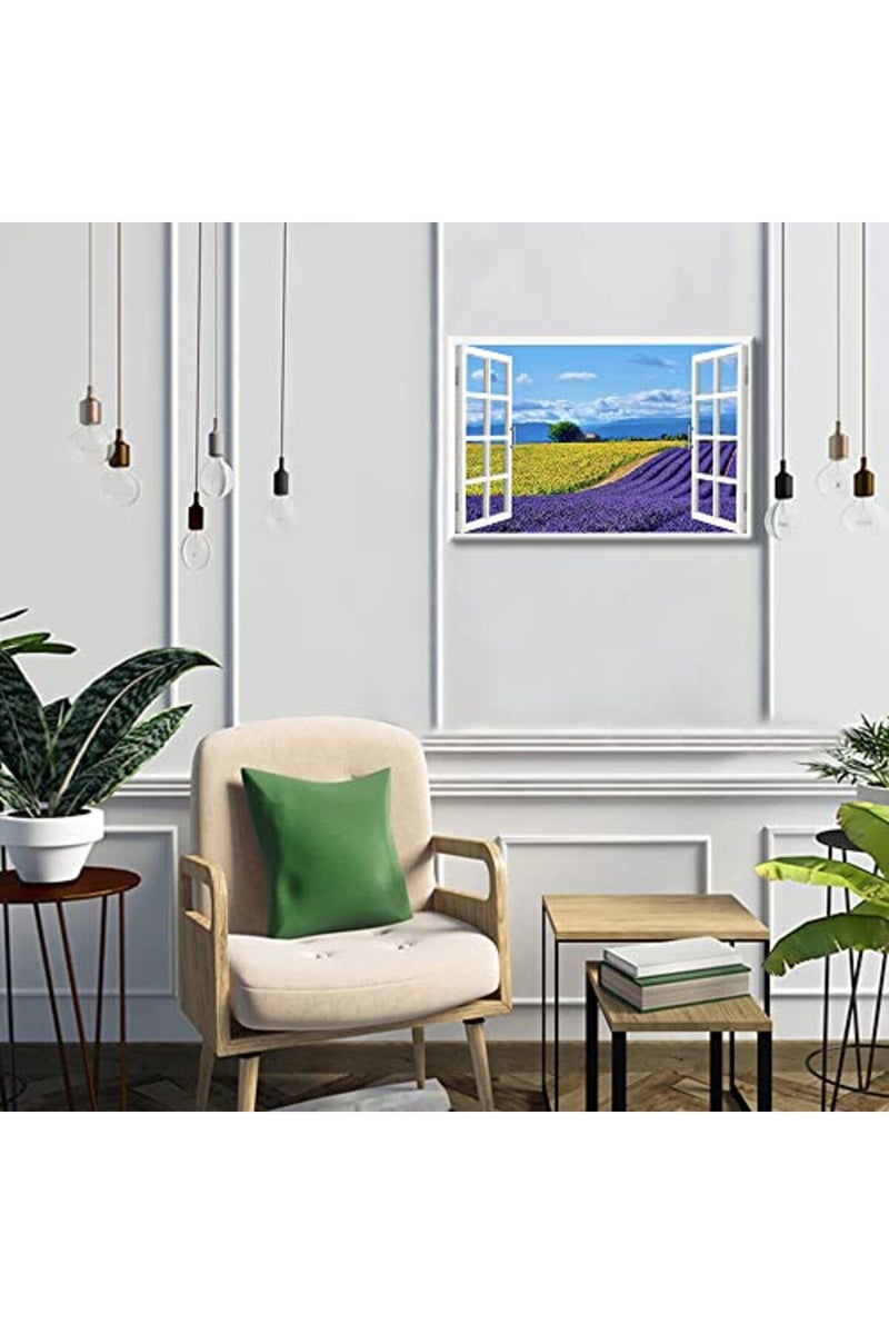 TISHIRON Lavender Flowers View 3D Window Effect Canvas Art Provence Modern Art Rustic Scenic Artwork Canvas Prints for Living Room Bedroom Office Posters Prints Framed Ready to Hang - 24" W x 16" H - Image 2