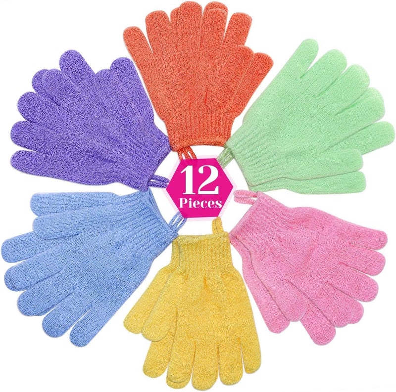 anezus Exfoliating Gloves 6 Pairs Shower Scrub Gloves Bath Loofah Glove Exfoliating for Women to Remove Dead Skin for Body Exfoliate 6 Colors - Image 1