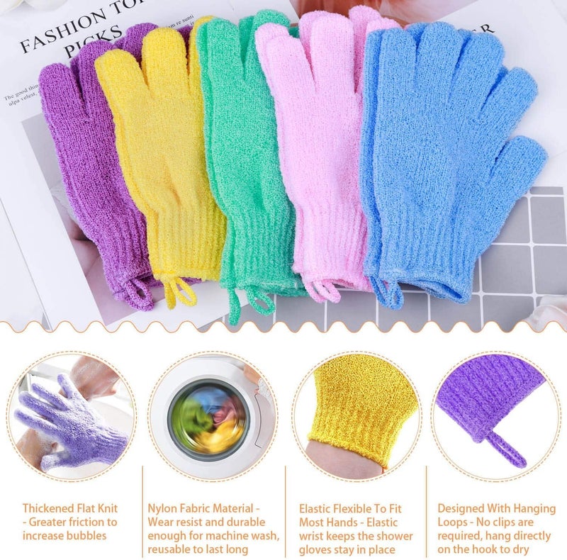 anezus Exfoliating Gloves 6 Pairs Shower Scrub Gloves Bath Loofah Glove Exfoliating for Women to Remove Dead Skin for Body Exfoliate 6 Colors - Image 3