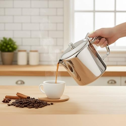 FINALITY Stainless Steel Tea Serving Pot with Handle-Tea Coffee Kettle Medium Capacity-450ml Silver Color (Pack of 1) - Image 2