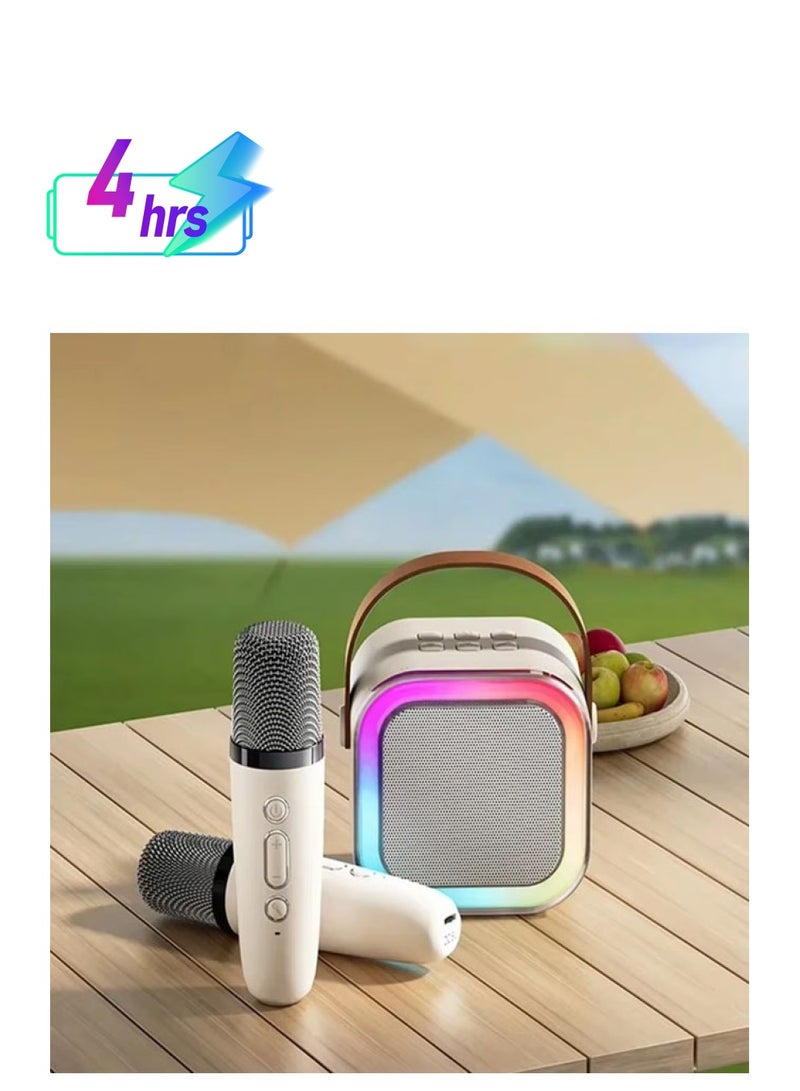 Portable Bluetooth Karaoke Machine with 2 Wireless Microphones, Music Player and Mini Speaker for Kids, Toys and Gifts, off White  - Image 1