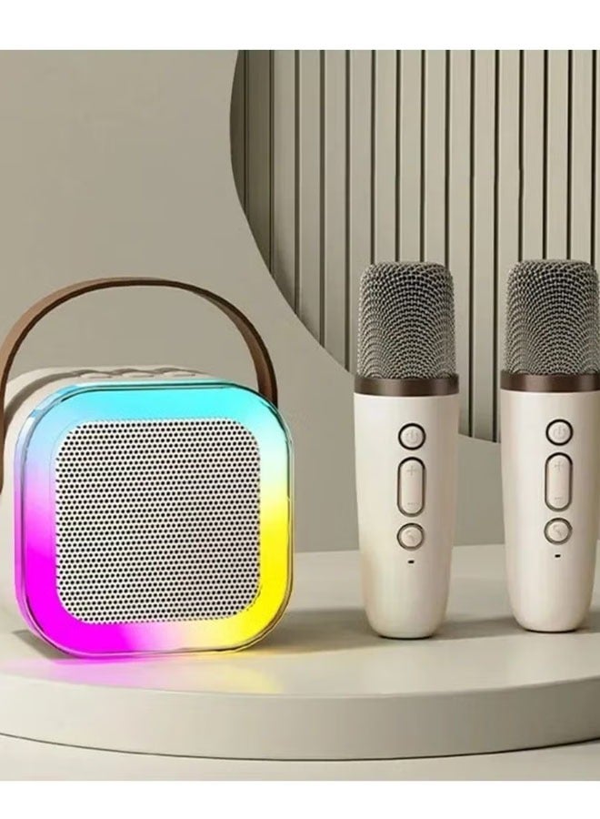 Portable Bluetooth Karaoke Machine with 2 Wireless Microphones, Music Player and Mini Speaker for Kids, Toys and Gifts, off White  - Image 2