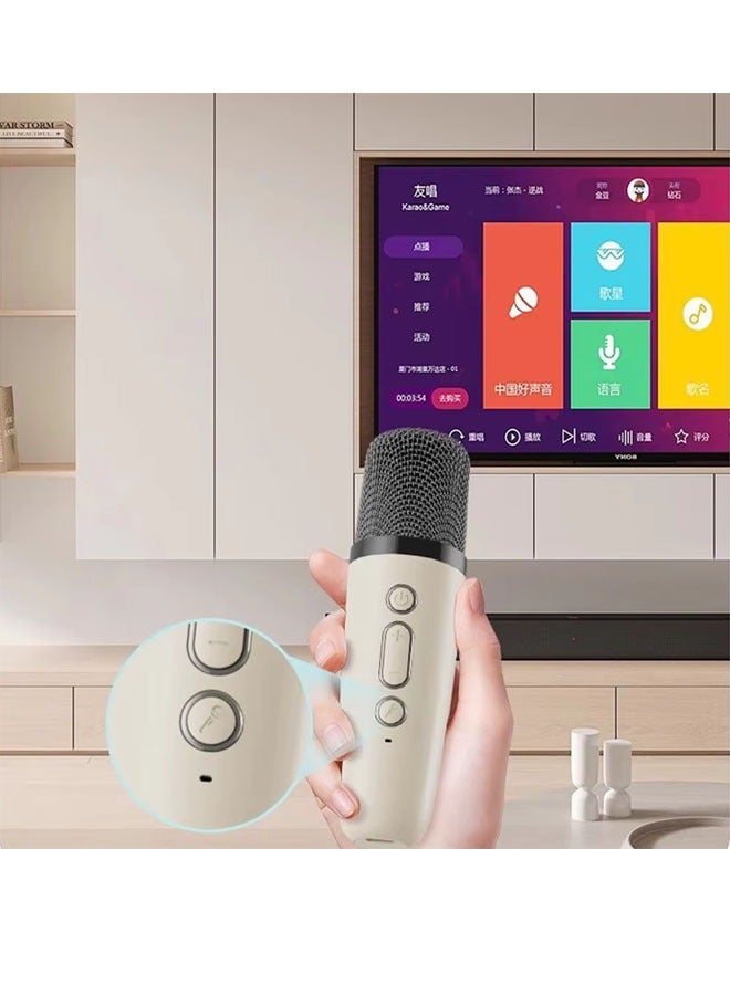 Portable Bluetooth Karaoke Machine with 2 Wireless Microphones, Music Player and Mini Speaker for Kids, Toys and Gifts, off White  - Image 3