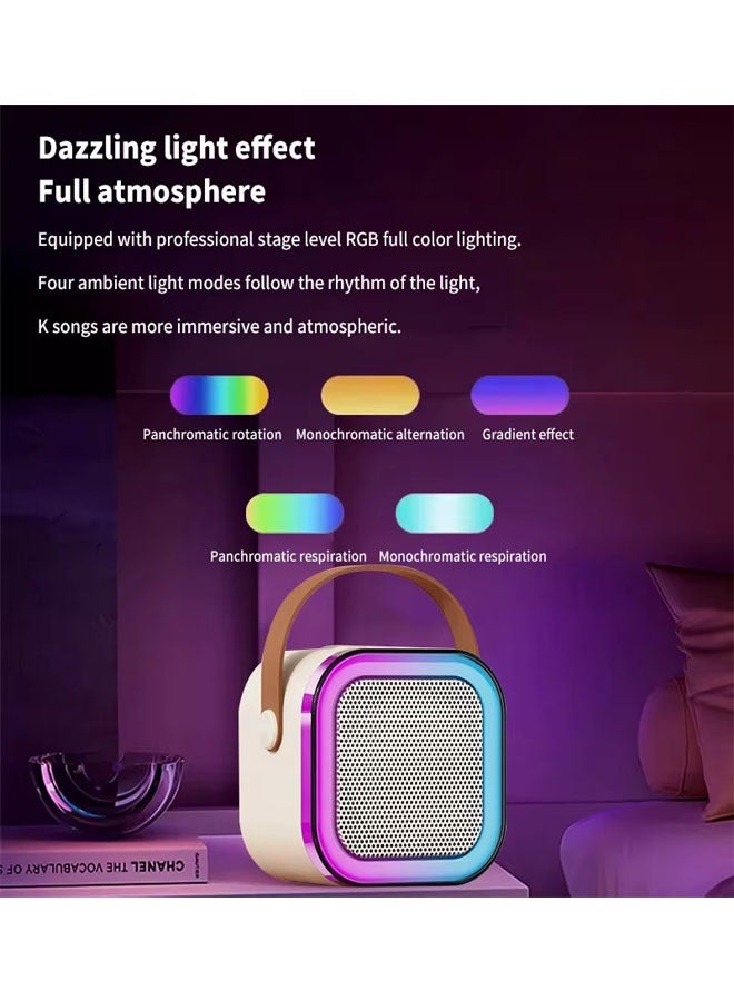 Portable Bluetooth Karaoke Machine with 2 Wireless Microphones, Music Player and Mini Speaker for Kids, Toys and Gifts, off White  - Image 5