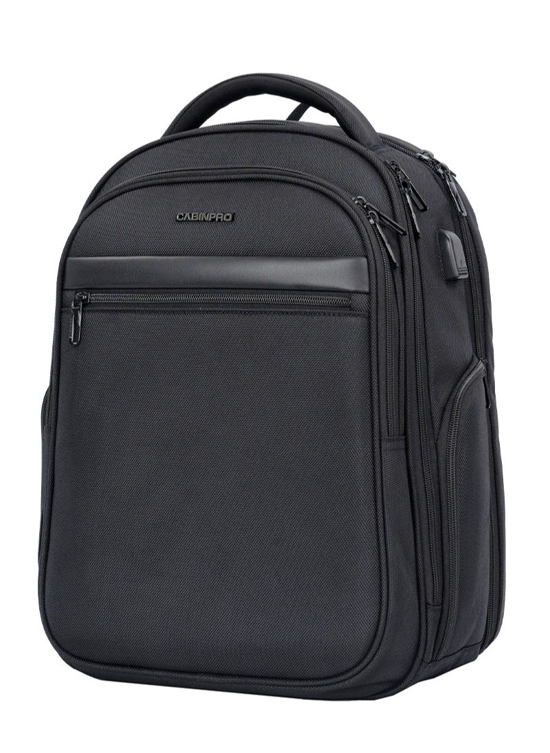 CABINPRO Premium Backpack Water Resistant 180° Opening Daypack with Built-in USB port for Men and Women on Travel Casual Business School College CP012 Black  - Image 1