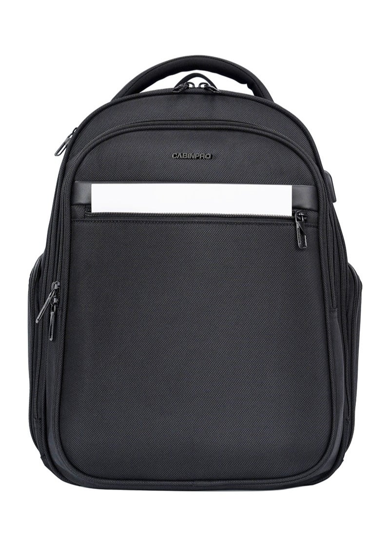 CABINPRO Premium Backpack Water Resistant 180° Opening Daypack with Built-in USB port for Men and Women on Travel Casual Business School College CP012 Black  - Image 2