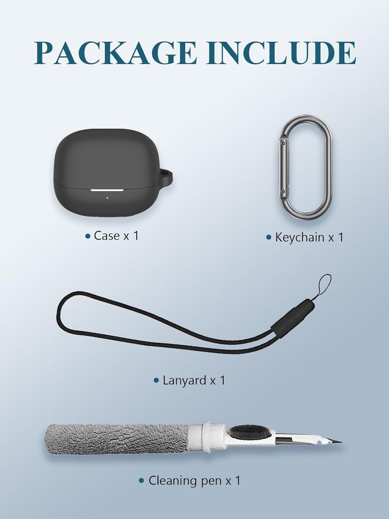 WUNIAK Case for xiaomi Buds 5 pro 2025 New Open-Ear TWS Earbuds, Soft Silicone Protective Portable Scratch Shock Resistant Shell with Cleaner Kit & Carabiner & Lanyard for xiaomi Buds 5 pro，Black - Image 3