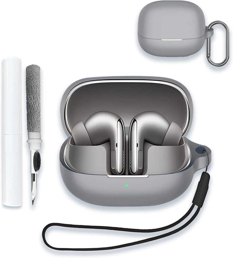 WUNIAK Case for xiaomi Buds 5 pro 2025 New Open-Ear TWS Earbuds, Soft Silicone Protective Portable Scratch Shock Resistant Shell with Cleaner Kit & Carabiner & Lanyard for xiaomi Buds 5 pro，Black - Image 1