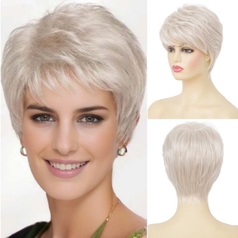 Kaneles Short Blonde Wigs for Women with Bangs Natural Synthetic Hair Wigs Daily Layered Lady WigsLight Blonde