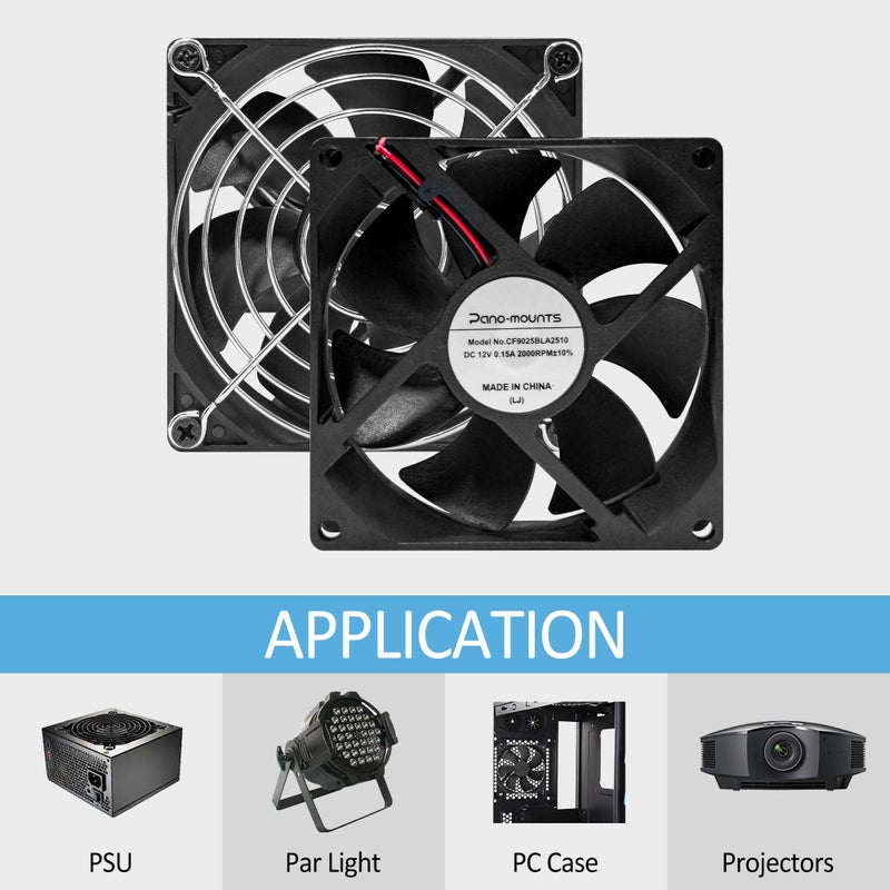 PANO-MOUNTS 2 Pack 90mm 92mm 12V DC Computer PC Fan 2 Wire 3pin Cooling Fan for Computer Case Cooler 2000RPM - Image 5