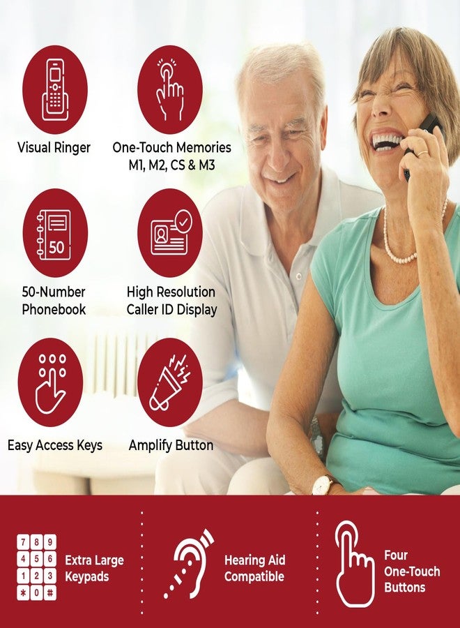 Sonic Alert Amplified Digital Cordless Phone w/Backlit Caller ID & Extra Charging Base | Hearing Aid Compatibility | Extra Large Display Font | 50 Number Phonebook | Receiving Volume Up to 40 dB - Image 3