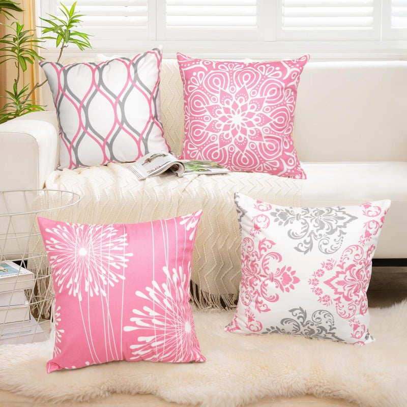 Coliuso Decorative Throw Pillow Covers 18x18 Set of 4, Pink and White Modern Simple Square Pillow Case Cushion Cover for Sofa Couch Farmhouse Living Room - Image 3