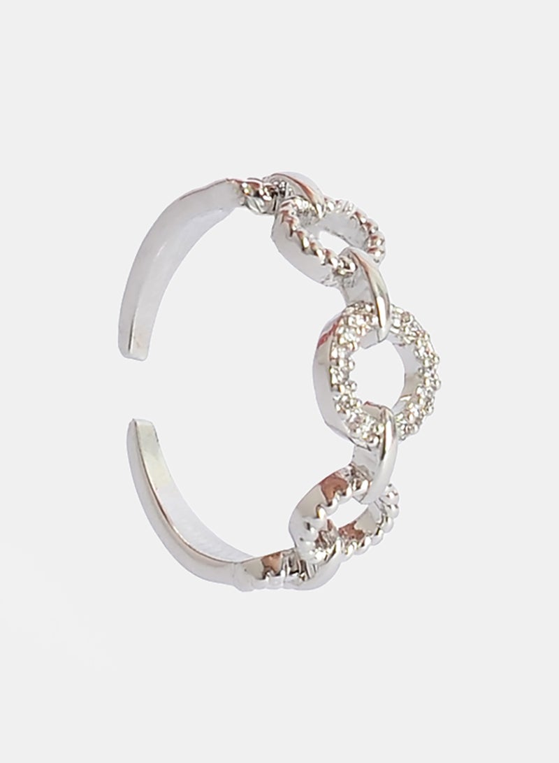 Akher el Ankoud Women'S Open Ring With A Circular Band Design, Studded With Zircon And Featuring Hollow Side Circles. - Image 1