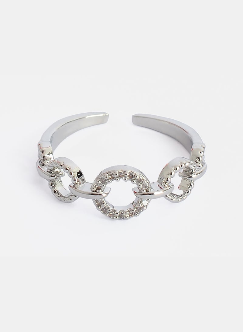 Akher el Ankoud Women'S Open Ring With A Circular Band Design, Studded With Zircon And Featuring Hollow Side Circles. - Image 2