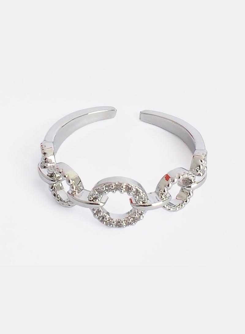 Akher el Ankoud Women'S Open Ring With A Circular Band Design, Studded With Zircon And Featuring Hollow Side Circles. - Image 3