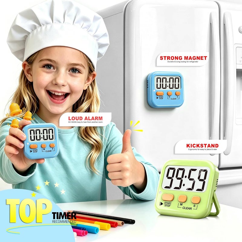 Antonki 2 Pack Digital Timer for Kids, Magnetic Countdown Kitchen Timers for Cooking, Egg, Classroom, Teacher, Exercise, Study, Oven - Battery Included - Image 3