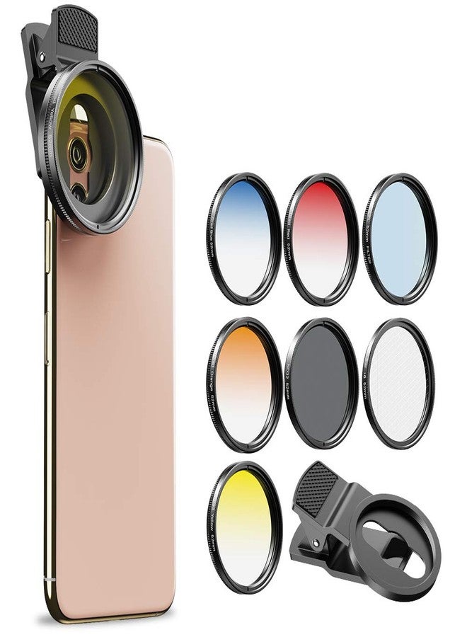 Apexel 52mm Filter Lens Kit (Graduated Filter Lens-Red Orange Yellow Blue, CPL, ND32, Star Lens-6 Point) for Smartphone Camera Canon Nikon Sony Olympus - Image 1