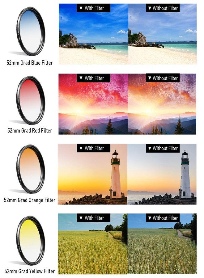 Apexel 52mm Filter Lens Kit (Graduated Filter Lens-Red Orange Yellow Blue, CPL, ND32, Star Lens-6 Point) for Smartphone Camera Canon Nikon Sony Olympus - Image 4