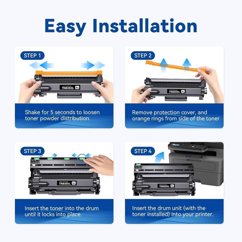 belietop TN830XL Toner Cartridge High Yield Replacement for Brother TN830 TN-830 TN830 XL TN-830XL use with HL-L2460DW DCP-L2640DW HL-L2405W MFC-L2820DW HL-L2480DW Printer (2 Black) - Image 4