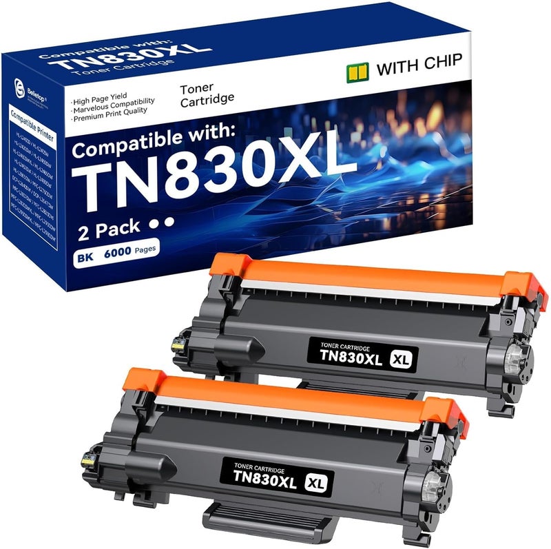 belietop TN830XL Toner Cartridge High Yield Replacement for Brother TN830 TN-830 TN830 XL TN-830XL use with HL-L2460DW DCP-L2640DW HL-L2405W MFC-L2820DW HL-L2480DW Printer (2 Black) - Image 1