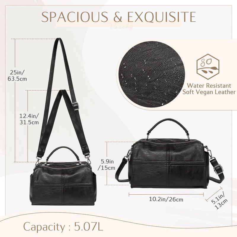 VASCHY Crossbody Bags for Women, Vegan Leather Top Handle Satchel Handbag Fashion Shoulder Bag Purse Black - Image 2
