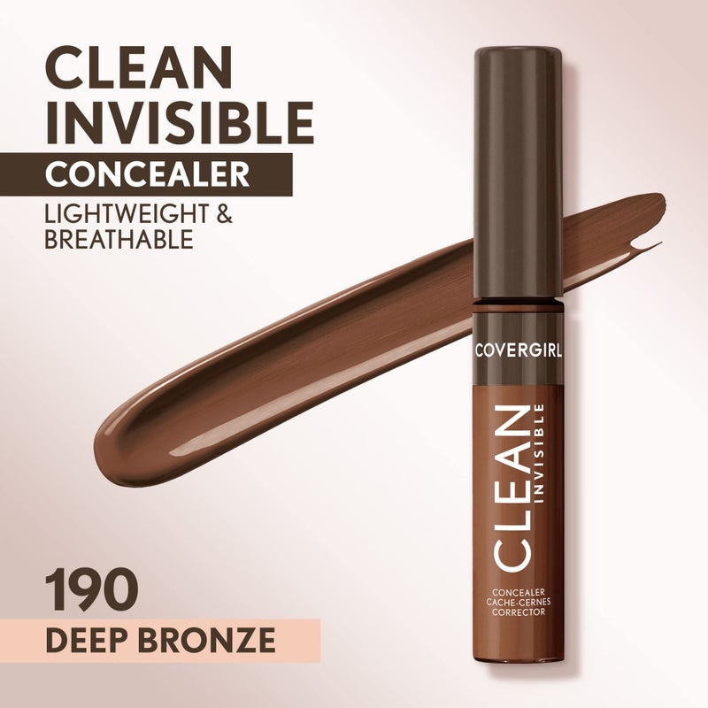 Covergirl Clean Invisible Concealer, Lightweight, Hydrating, Vegan Formula, Deep Bronze 190, 0.23oz - Image 2