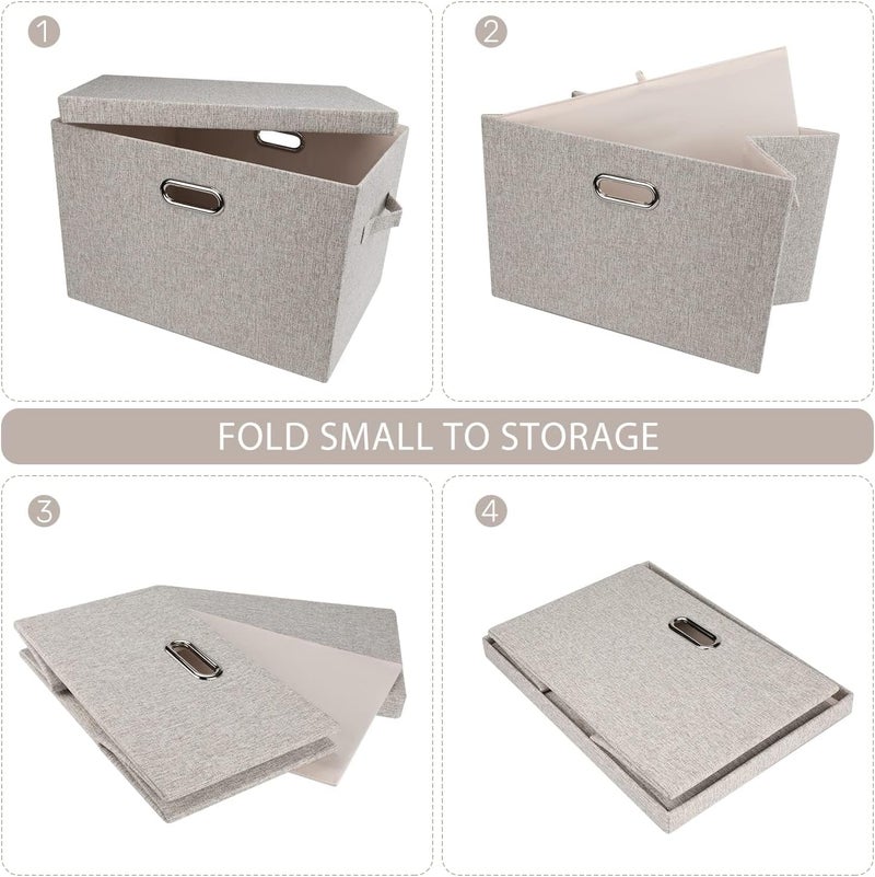 AUFUYAOLIN 3 Packs Collapsible Stackable Storage Bins with Lids, Foldable Fabric Closet Storage Boxes with Lids, Heavy-duty Linen Toy Cube Baskets (Beige) - Image 4