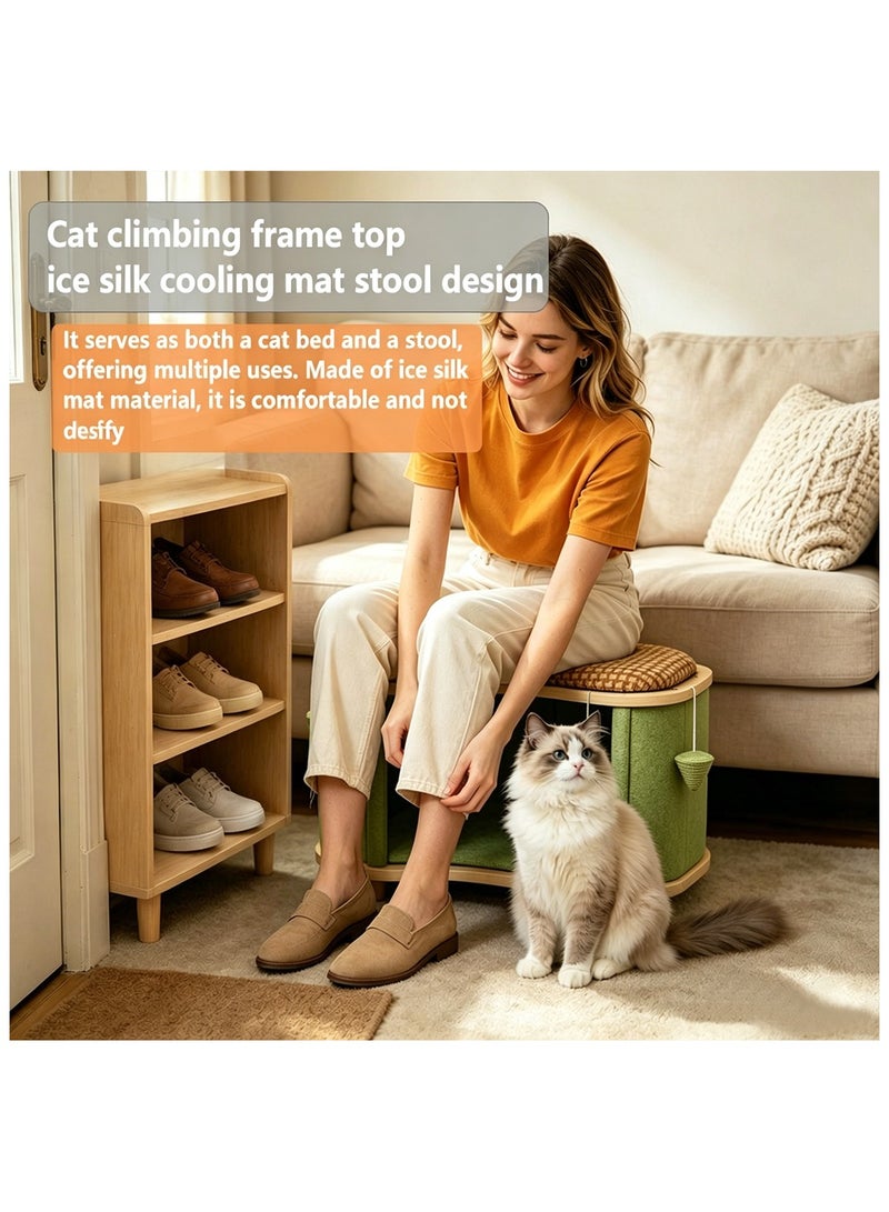 Yolu Wooden Multi-Purpose Cat House, Cat Houses & Condos with Human Seat Stool,Cat Bed for Indoor House with Hanging Scratching Ball, Pet Play House For Home Daily Use - Image 3