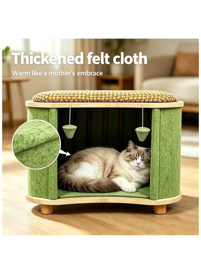 Yolu Wooden Multi-Purpose Cat House, Cat Houses & Condos with Human Seat Stool,Cat Bed for Indoor House with Hanging Scratching Ball, Pet Play House For Home Daily Use - Image 4