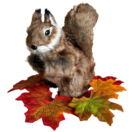 Basuo-9Q Basuo9Q Realistic Squirrel Figurine Lifelike Plush Tree Rodent with Bushy Tail Handcrafted Collectible Stuffed Animal for Festive Decorations DIY Centerpiece Woodland Home Decor - Image 1