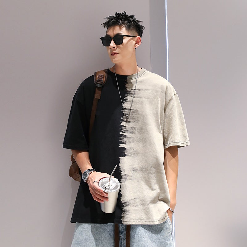 Summer Niche Design Sense Brown Polo Oblique Lel Short-Sleeved T-Shirt Men'S American Style Retro Trendy Brand Irregular Half-Sleeved T-Shirt - Image 1